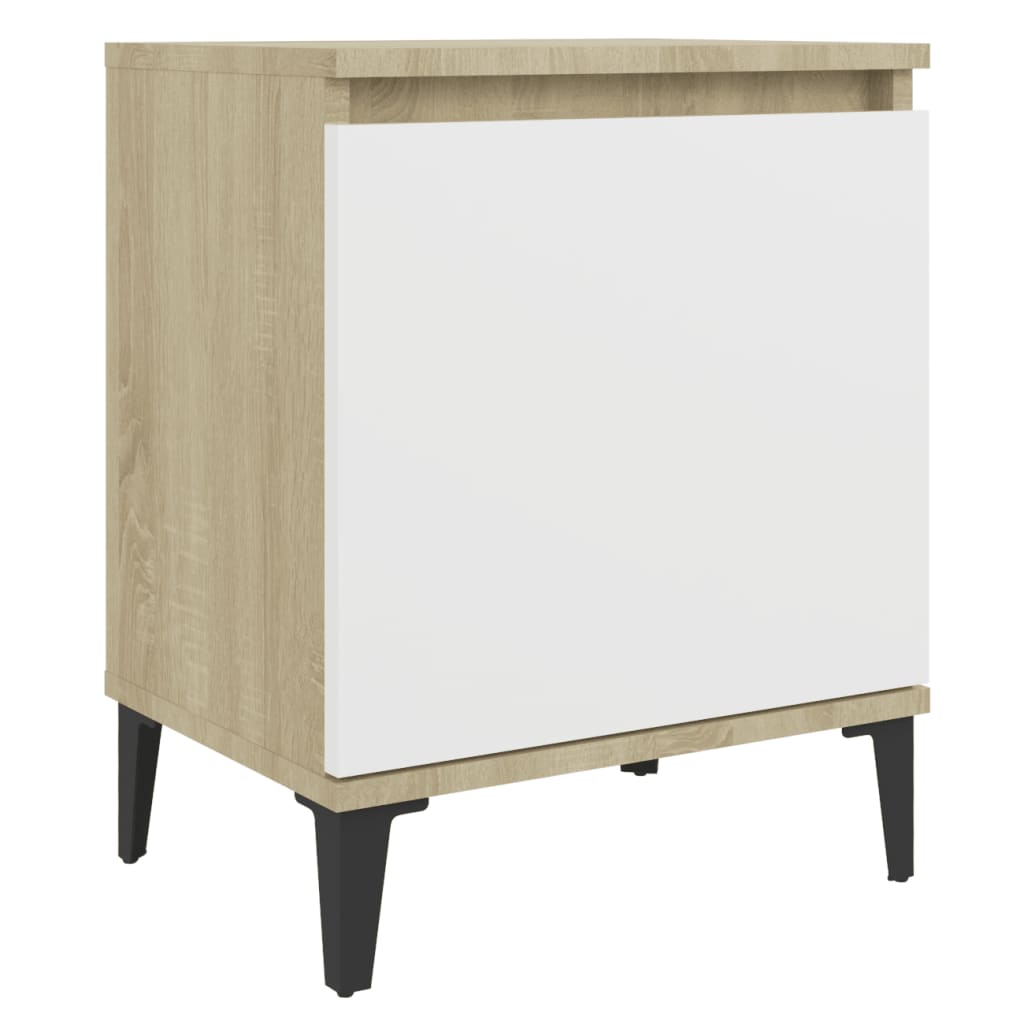 Nachtkastjes met metalen poten 40x30x50 cm sonoma eiken en wit is nu te koop bij PeponiXL, paradijselijk wonen!