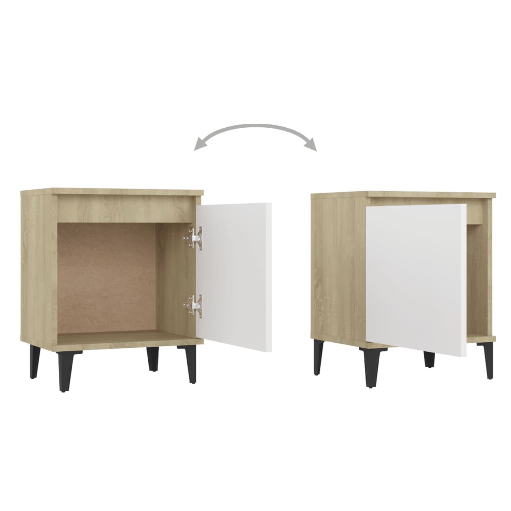 Nachtkastjes met metalen poten 40x30x50 cm sonoma eiken en wit is nu te koop bij PeponiXL, paradijselijk wonen!