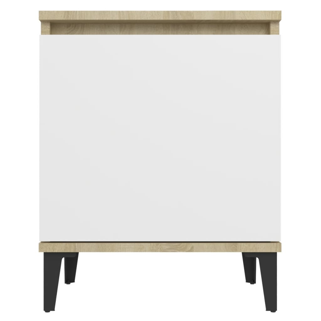 Nachtkastjes met metalen poten 40x30x50 cm sonoma eiken en wit is nu te koop bij PeponiXL, paradijselijk wonen!