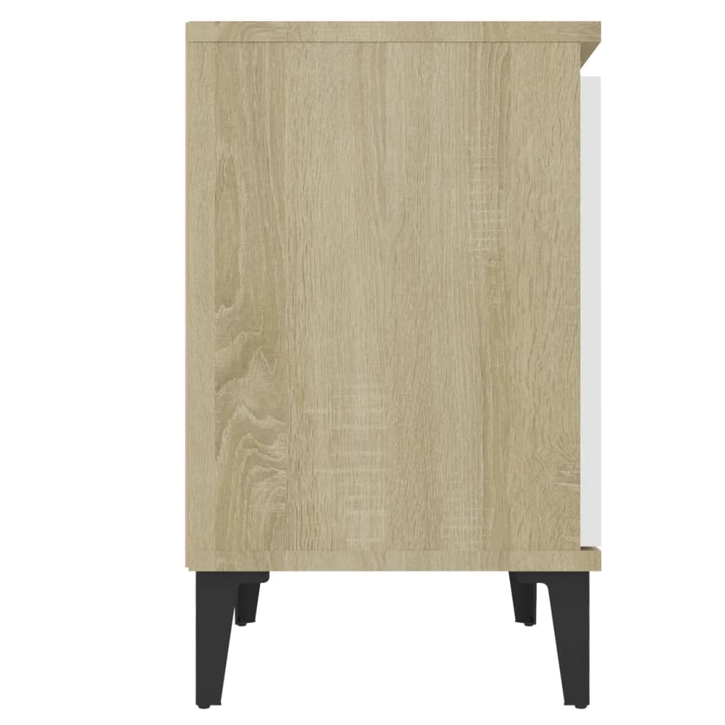 Nachtkastjes met metalen poten 40x30x50 cm sonoma eiken en wit is nu te koop bij PeponiXL, paradijselijk wonen!