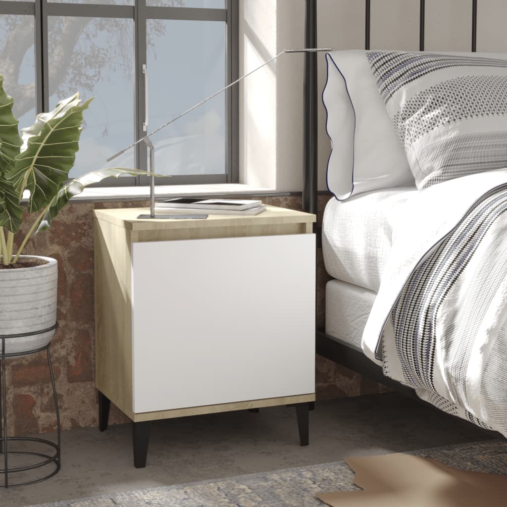 Nachtkastjes met metalen poten 40x30x50 cm sonoma eiken en wit is nu te koop bij PeponiXL, paradijselijk wonen!