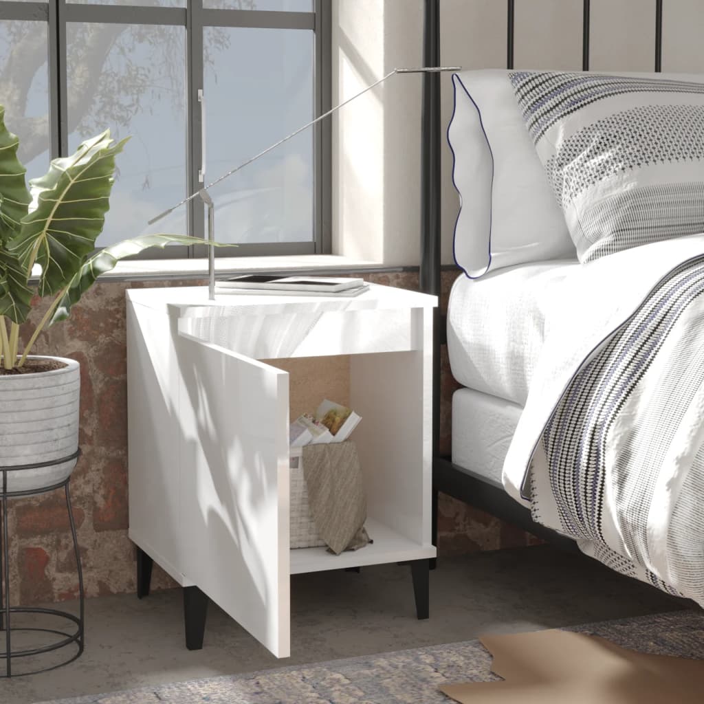 Nachtkastjes met metalen poten 40x30x50 cm hoogglans wit is nu te koop bij PeponiXL, paradijselijk wonen!