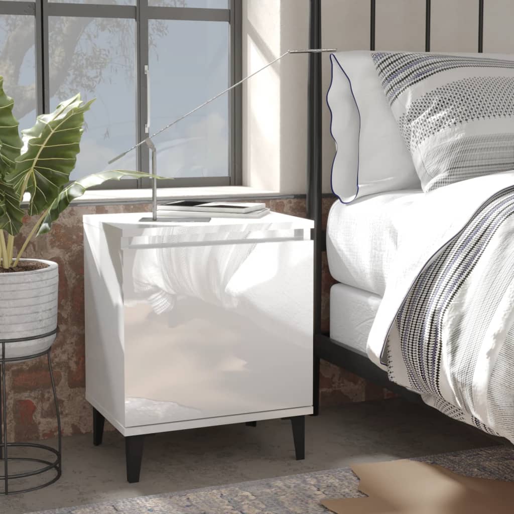 Nachtkastjes met metalen poten 40x30x50 cm hoogglans wit is nu te koop bij PeponiXL, paradijselijk wonen!
