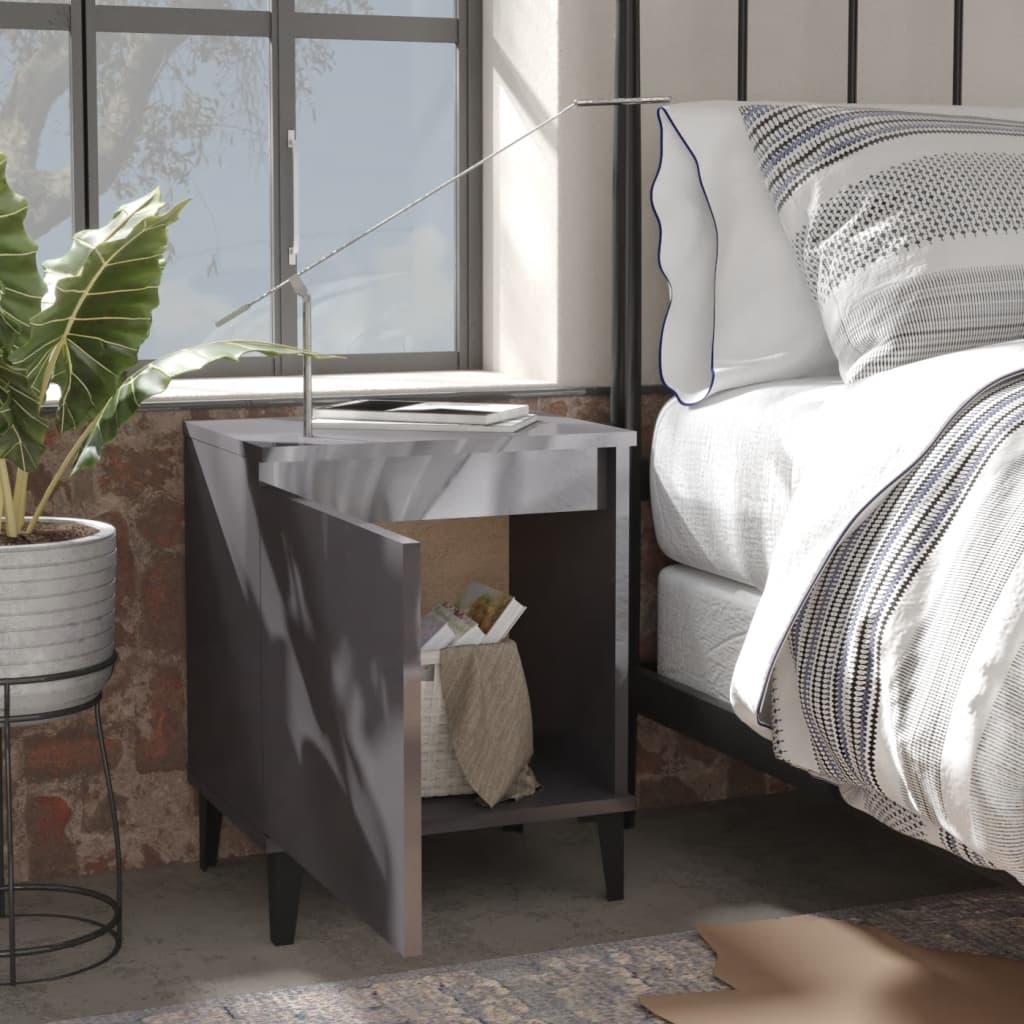 Nachtkastjes met metalen poten 40x30x50 cm hoogglans grijs is nu te koop bij PeponiXL, paradijselijk wonen!