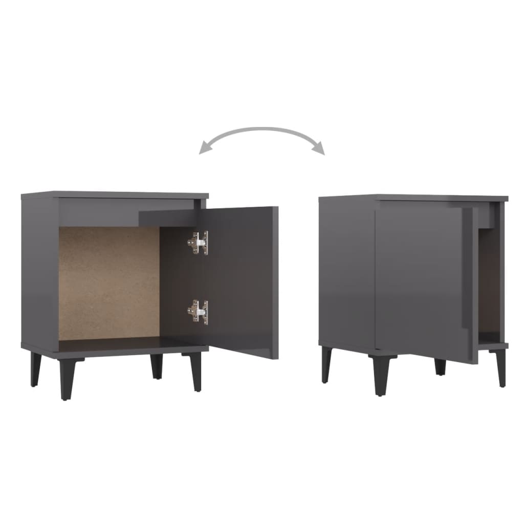 Nachtkastjes met metalen poten 40x30x50 cm hoogglans grijs is nu te koop bij PeponiXL, paradijselijk wonen!