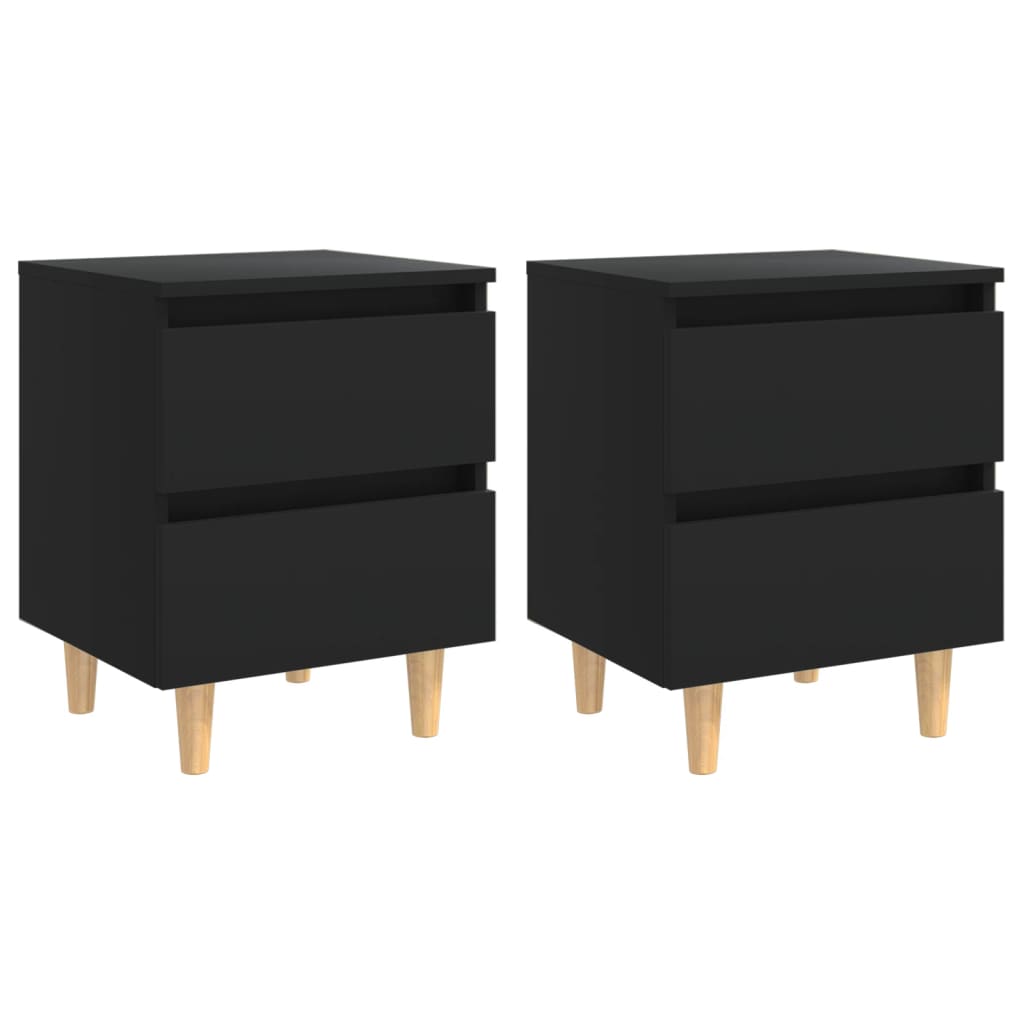 Nachtkastjes 2 st met grenenhouten poten 40x35x50 cm zwart is nu te koop bij PeponiXL, paradijselijk wonen!