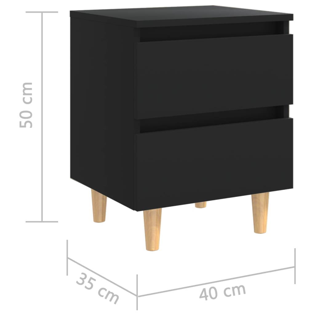 Nachtkastjes 2 st met grenenhouten poten 40x35x50 cm zwart is nu te koop bij PeponiXL, paradijselijk wonen!