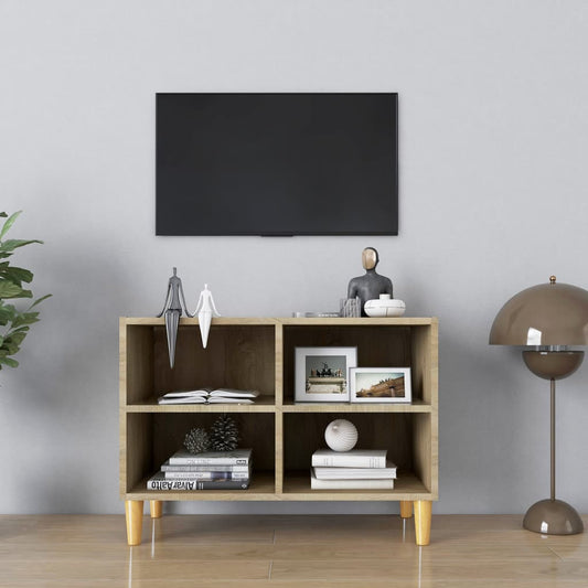 Tv-meubel met houten poten 69,5x30x50 cm sonoma eikenkleurig is nu te koop bij PeponiXL, paradijselijk wonen!