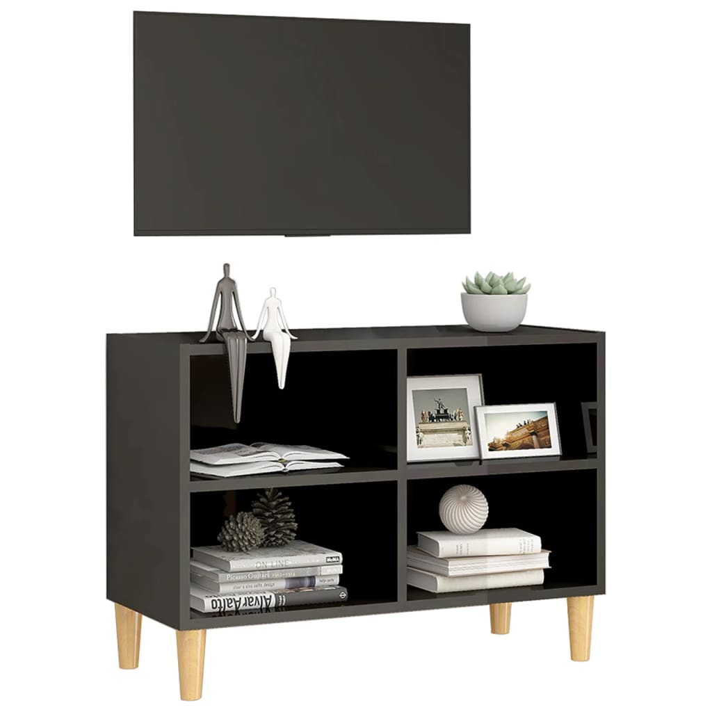 Tv-meubel met houten poten 69,5x30x50 cm hoogglans grijs is nu te koop bij PeponiXL, paradijselijk wonen!