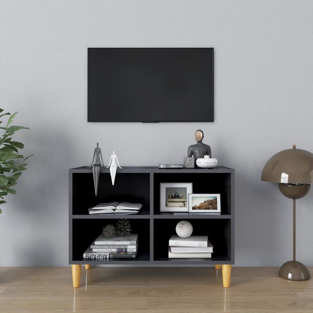 Tv-meubel met houten poten 69,5x30x50 cm hoogglans grijs is nu te koop bij PeponiXL, paradijselijk wonen!
