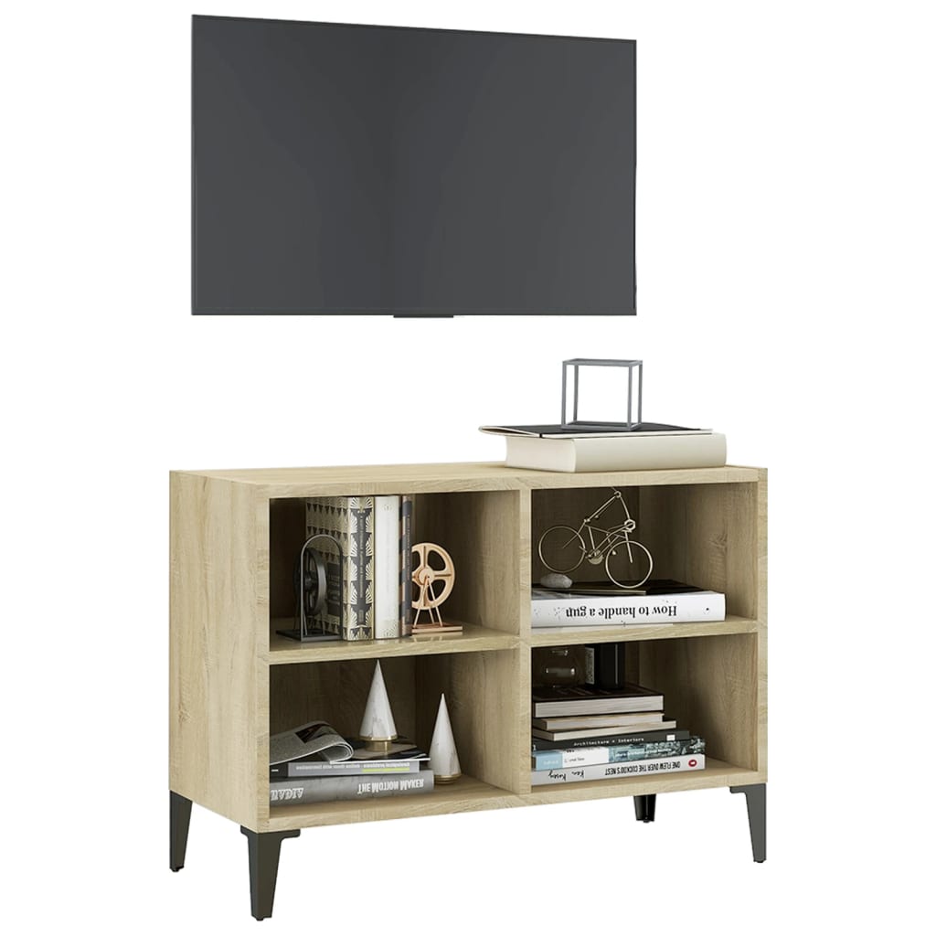 Tv-meubel met metalen poten 69,5x30x50 cm sonoma eikenkleurig is nu te koop bij PeponiXL, paradijselijk wonen!
