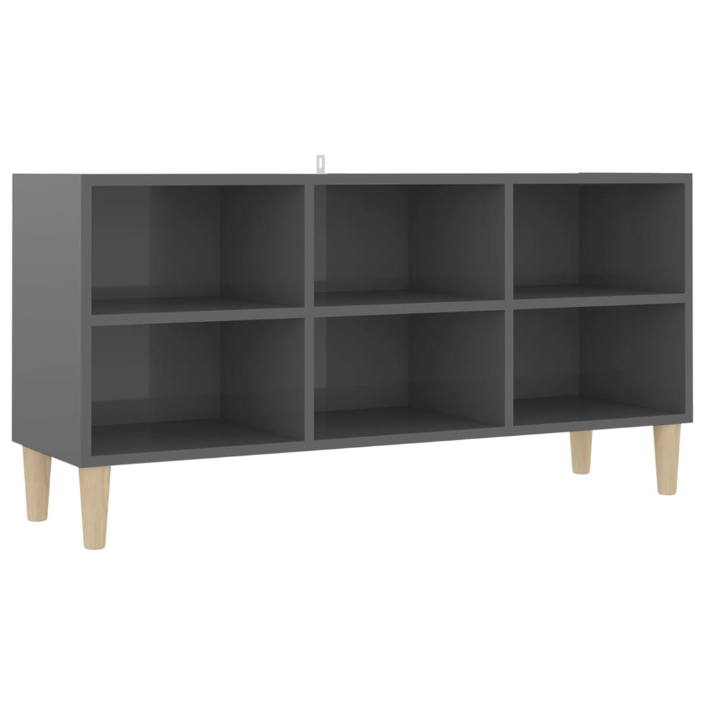 Tv-meubel met houten poten 103,5x30x50 cm hoogglans grijs is nu te koop bij PeponiXL, paradijselijk wonen!
