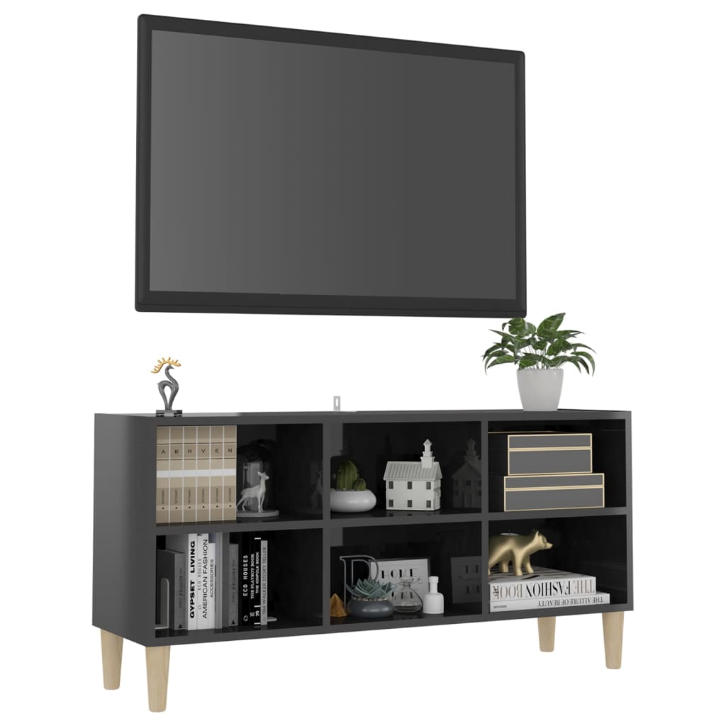 Tv-meubel met houten poten 103,5x30x50 cm hoogglans grijs is nu te koop bij PeponiXL, paradijselijk wonen!
