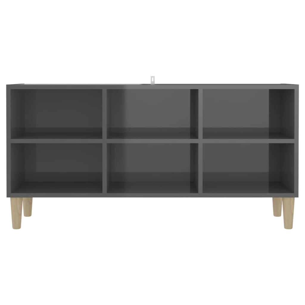 Tv-meubel met houten poten 103,5x30x50 cm hoogglans grijs is nu te koop bij PeponiXL, paradijselijk wonen!
