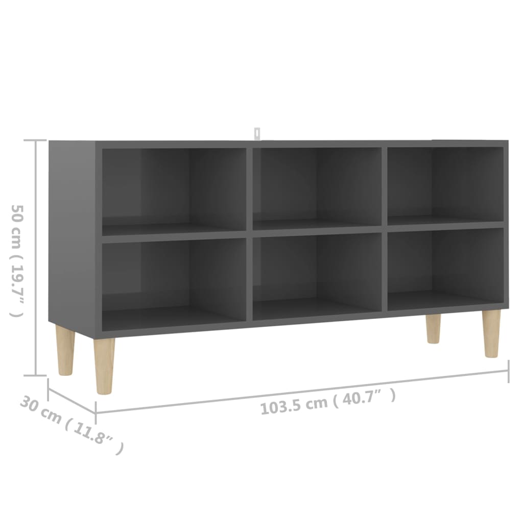 Tv-meubel met houten poten 103,5x30x50 cm hoogglans grijs is nu te koop bij PeponiXL, paradijselijk wonen!