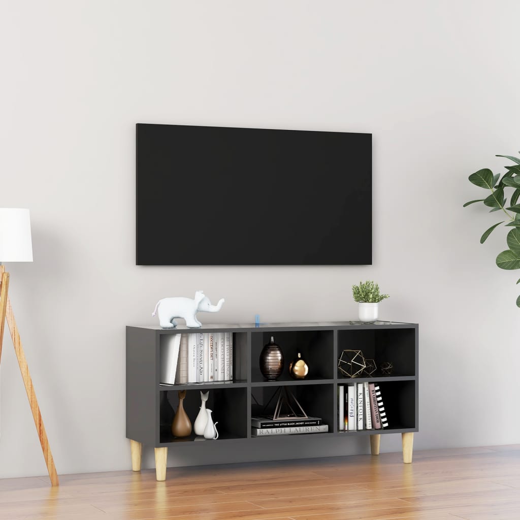 Tv-meubel met houten poten 103,5x30x50 cm hoogglans grijs is nu te koop bij PeponiXL, paradijselijk wonen!