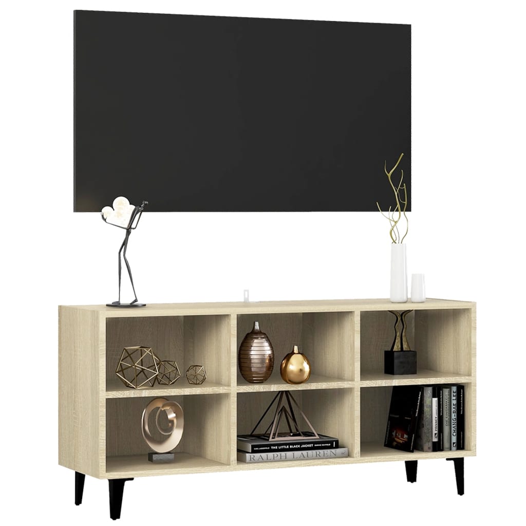 Tv-meubel met metalen poten 103,5x30x50 cm sonoma eikenkleurig is nu te koop bij PeponiXL, paradijselijk wonen!