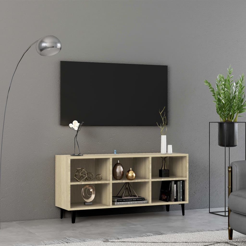 Tv-meubel met metalen poten 103,5x30x50 cm sonoma eikenkleurig is nu te koop bij PeponiXL, paradijselijk wonen!