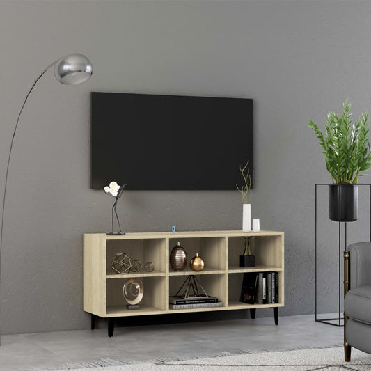 Tv-meubel met metalen poten 103,5x30x50 cm sonoma eikenkleurig is nu te koop bij PeponiXL, paradijselijk wonen!