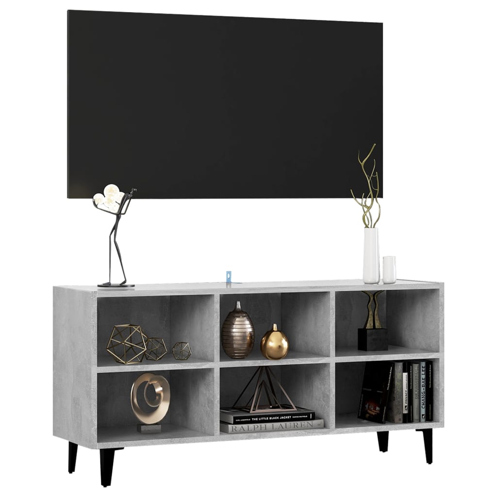 Tv-meubel met metalen poten 103,5x30x50 cm betongrijs is nu te koop bij PeponiXL, paradijselijk wonen!