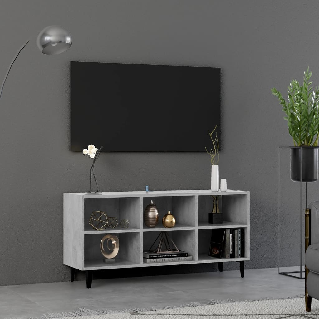 Tv-meubel met metalen poten 103,5x30x50 cm betongrijs is nu te koop bij PeponiXL, paradijselijk wonen!