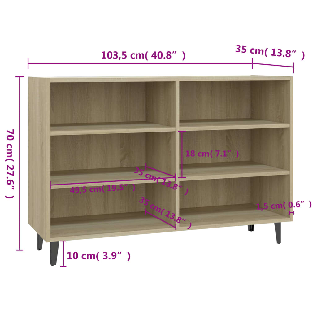 Dressoir 103,5x35x70 cm bewerkt hout sonoma eikenkleurig is nu te koop bij PeponiXL, paradijselijk wonen!