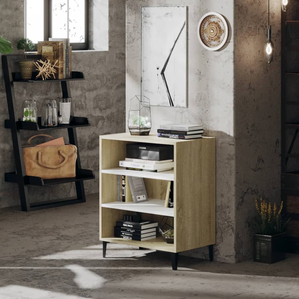 Dressoir 57x35x70 cm bewerkt hout wit en sonoma eikenkleurig is nu te koop bij PeponiXL, paradijselijk wonen!
