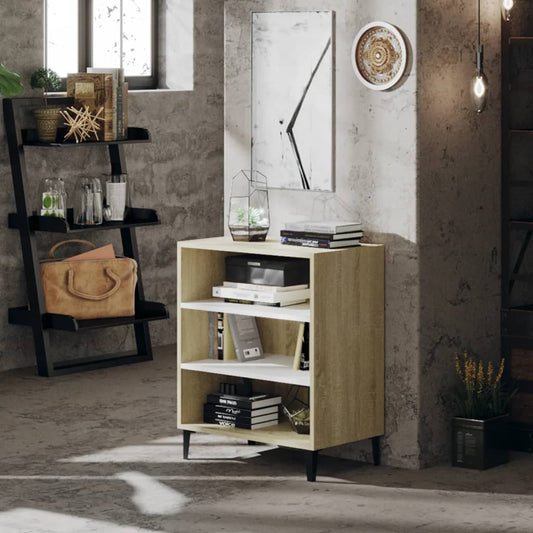 Dressoir 57x35x70 cm bewerkt hout wit en sonoma eikenkleurig is nu te koop bij PeponiXL, paradijselijk wonen!