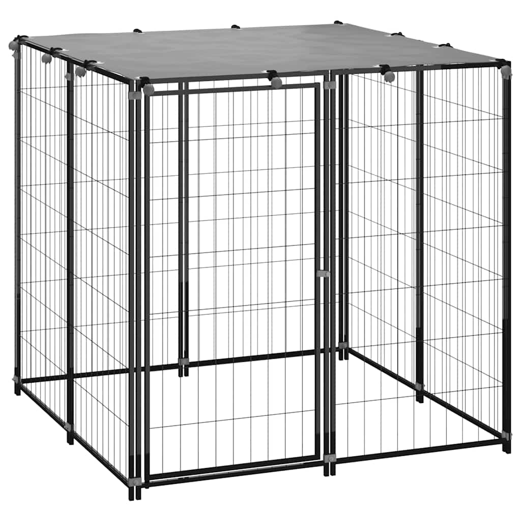 Hondenkennel 110x110x110 cm staal zwart is nu te koop bij PeponiXL, paradijselijk wonen!