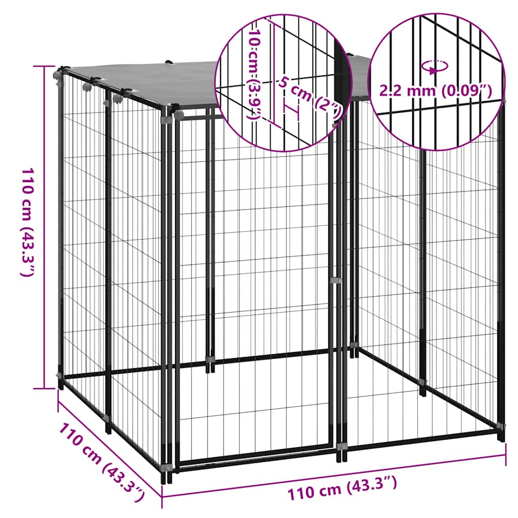 Hondenkennel 110x110x110 cm staal zwart is nu te koop bij PeponiXL, paradijselijk wonen!