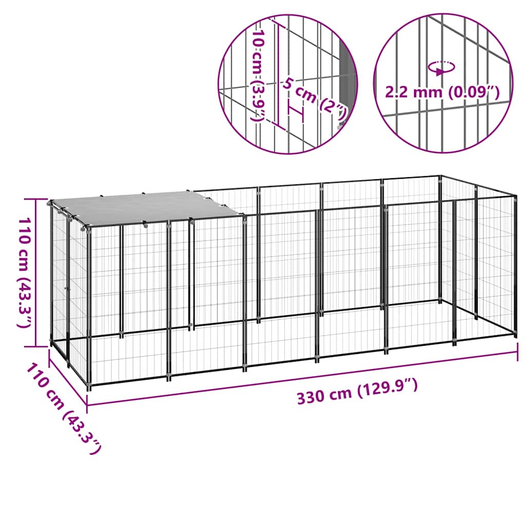 Hondenkennel 330x110x110 cm staal zwart is nu te koop bij PeponiXL, paradijselijk wonen!
