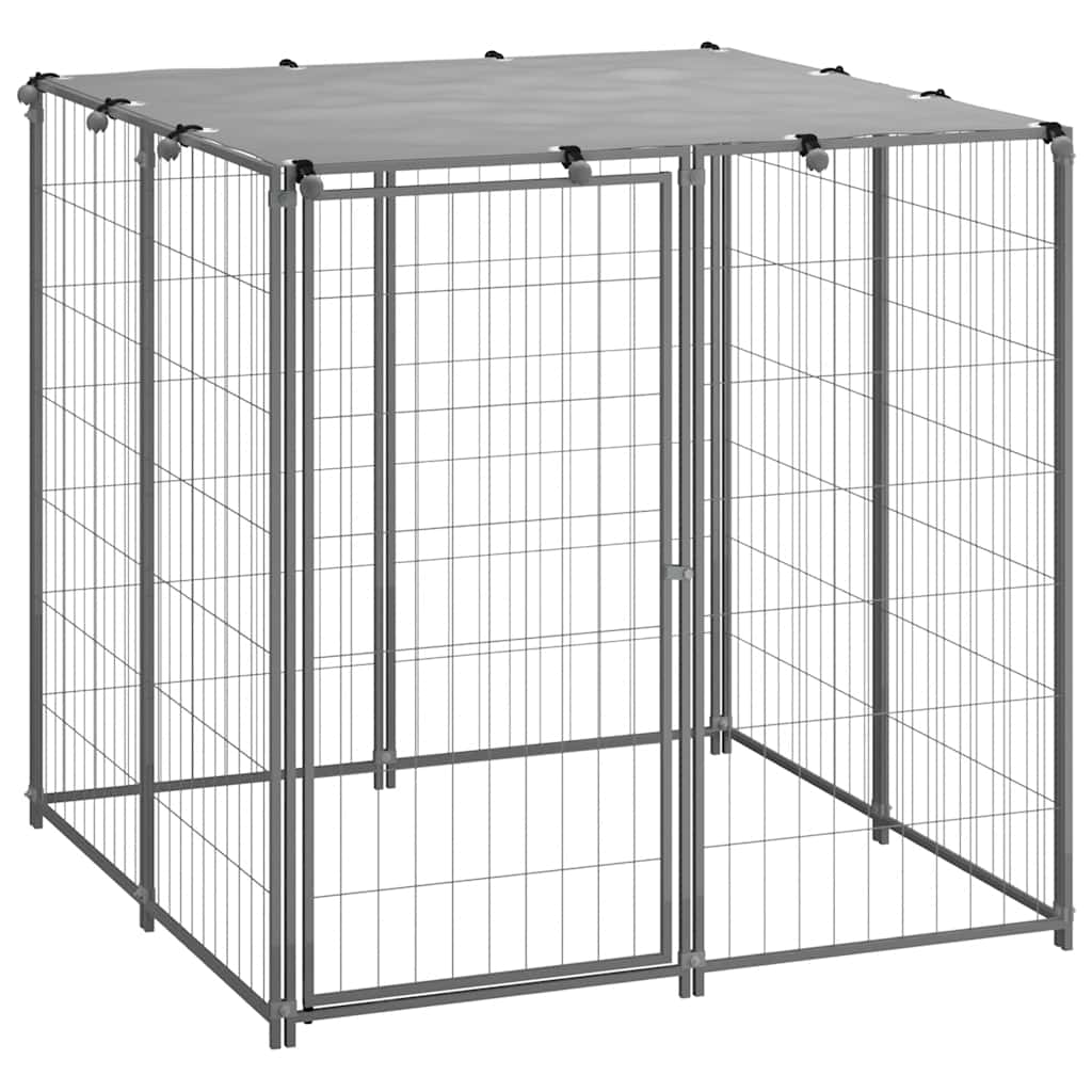 Hondenkennel 110x110x110 cm staal zilverkleurig is nu te koop bij PeponiXL, paradijselijk wonen!