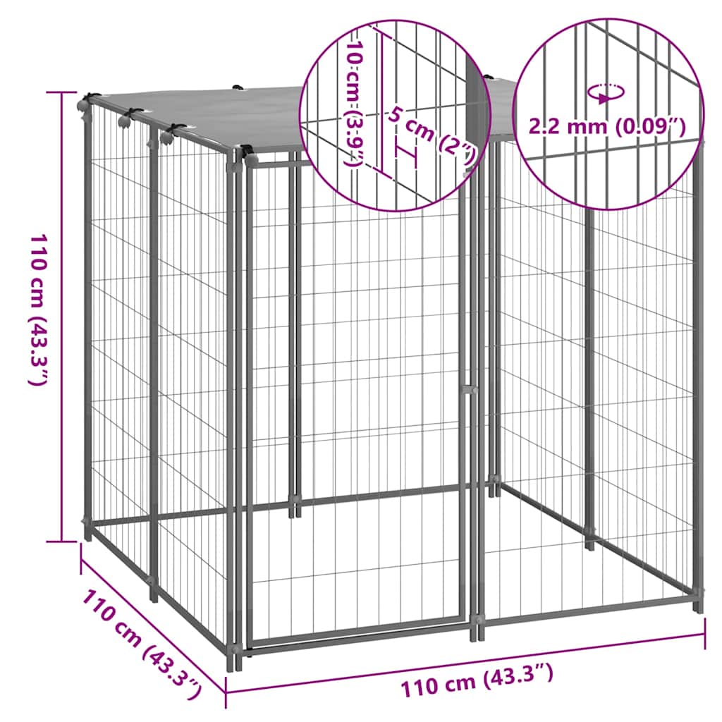 Hondenkennel 110x110x110 cm staal zilverkleurig is nu te koop bij PeponiXL, paradijselijk wonen!