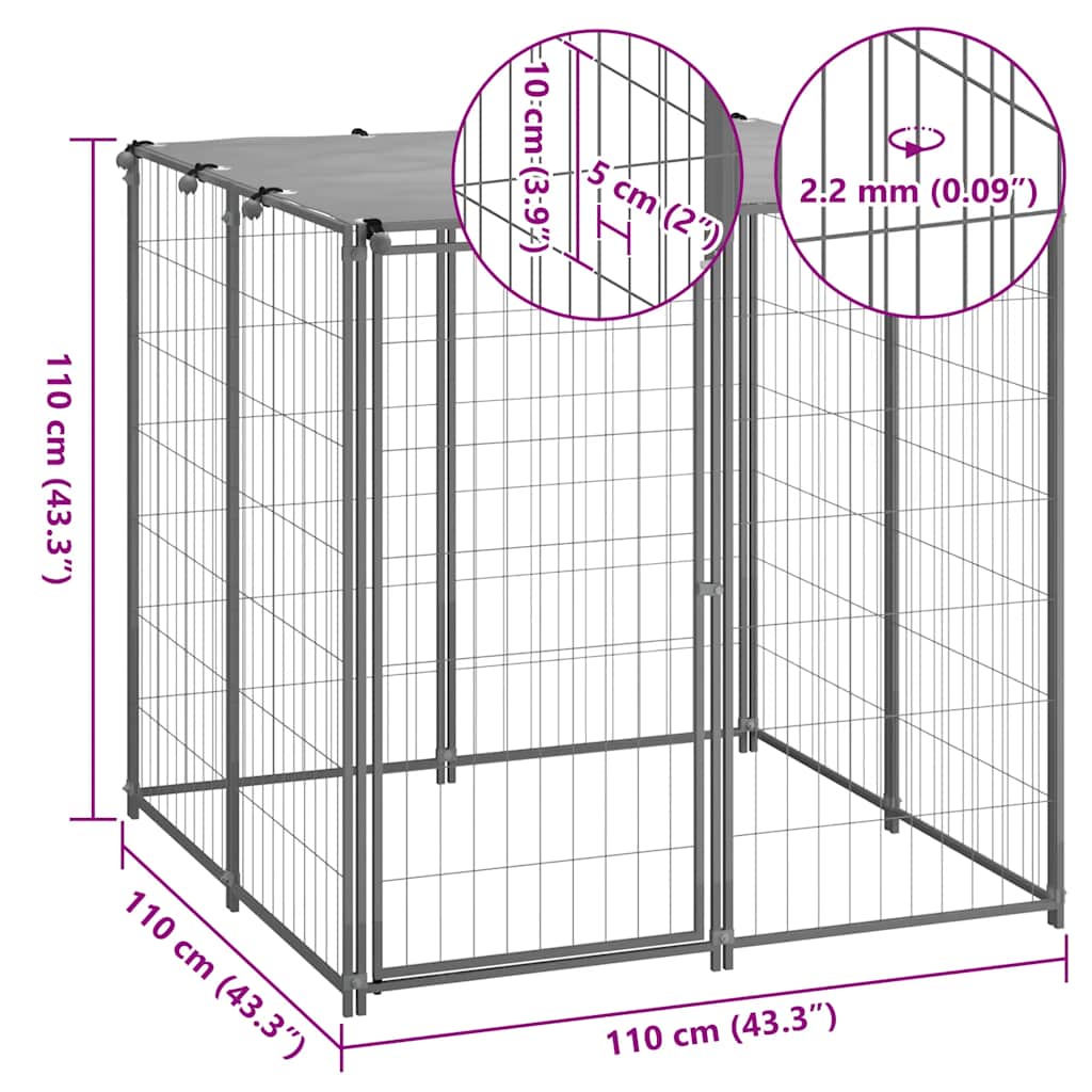 Hondenkennel 110x110x110 cm staal zilverkleurig is nu te koop bij PeponiXL, paradijselijk wonen!