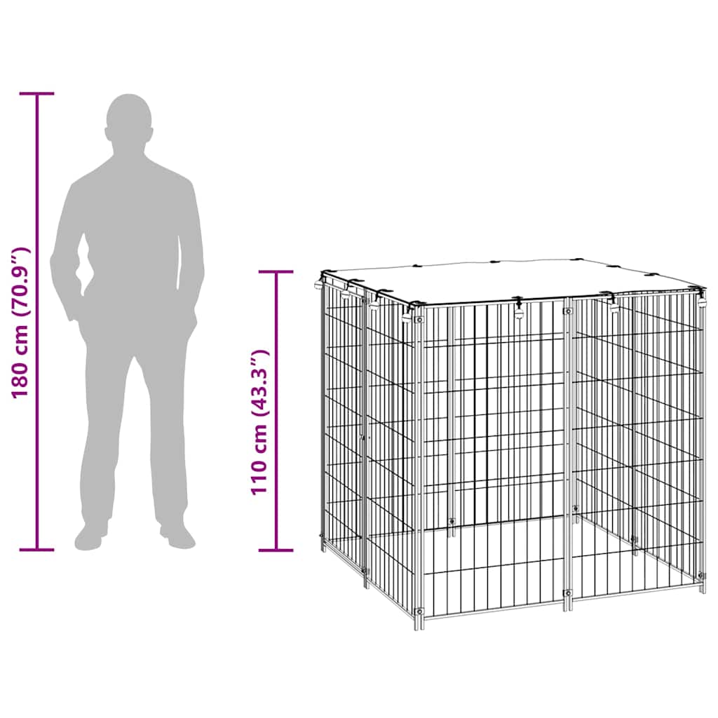 Hondenkennel 110x110x110 cm staal zilverkleurig is nu te koop bij PeponiXL, paradijselijk wonen!