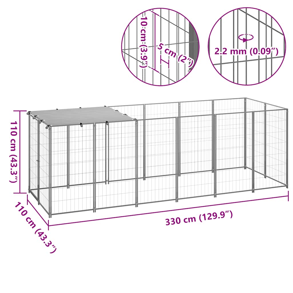 Hondenkennel 330x110x110 cm staal zilverkleurig is nu te koop bij PeponiXL, paradijselijk wonen!