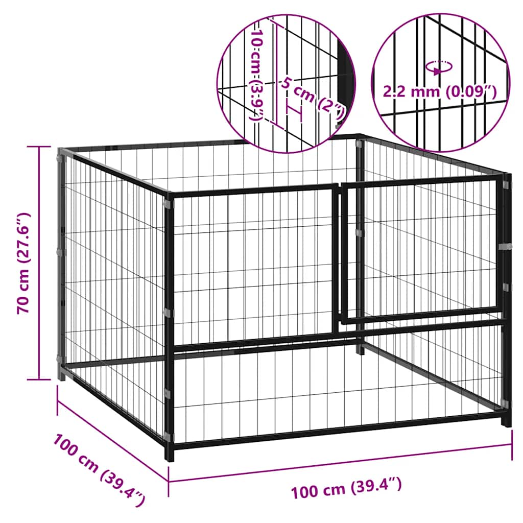 Hondenkennel 100x100x70 cm staal zwart is nu te koop bij PeponiXL, paradijselijk wonen!