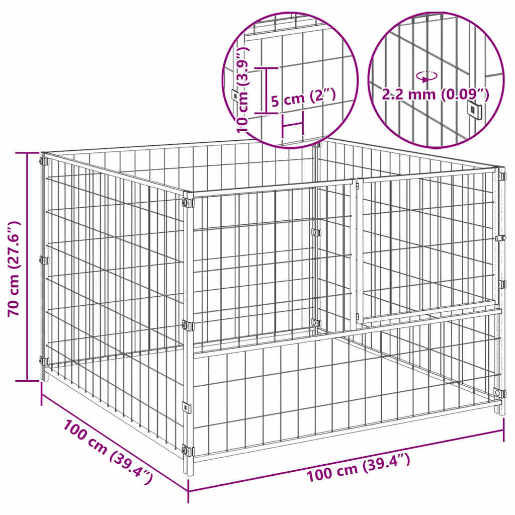 Hondenkennel 100x100x70 cm staal zwart is nu te koop bij PeponiXL, paradijselijk wonen!