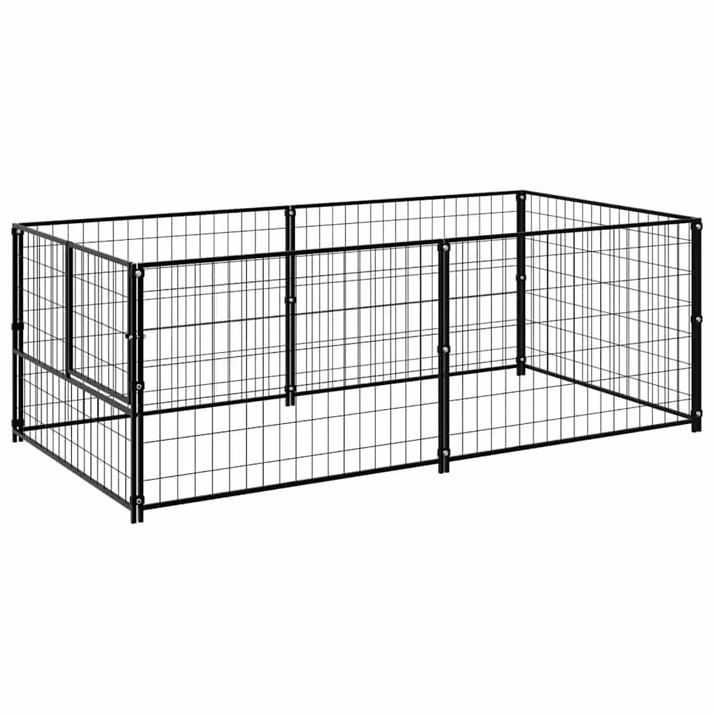 Hondenkennel 200x100x70 cm staal zwart is nu te koop bij PeponiXL, paradijselijk wonen!