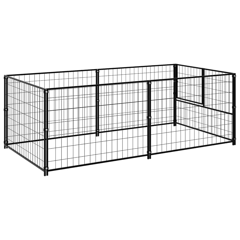 Hondenkennel 200x100x70 cm staal zwart is nu te koop bij PeponiXL, paradijselijk wonen!