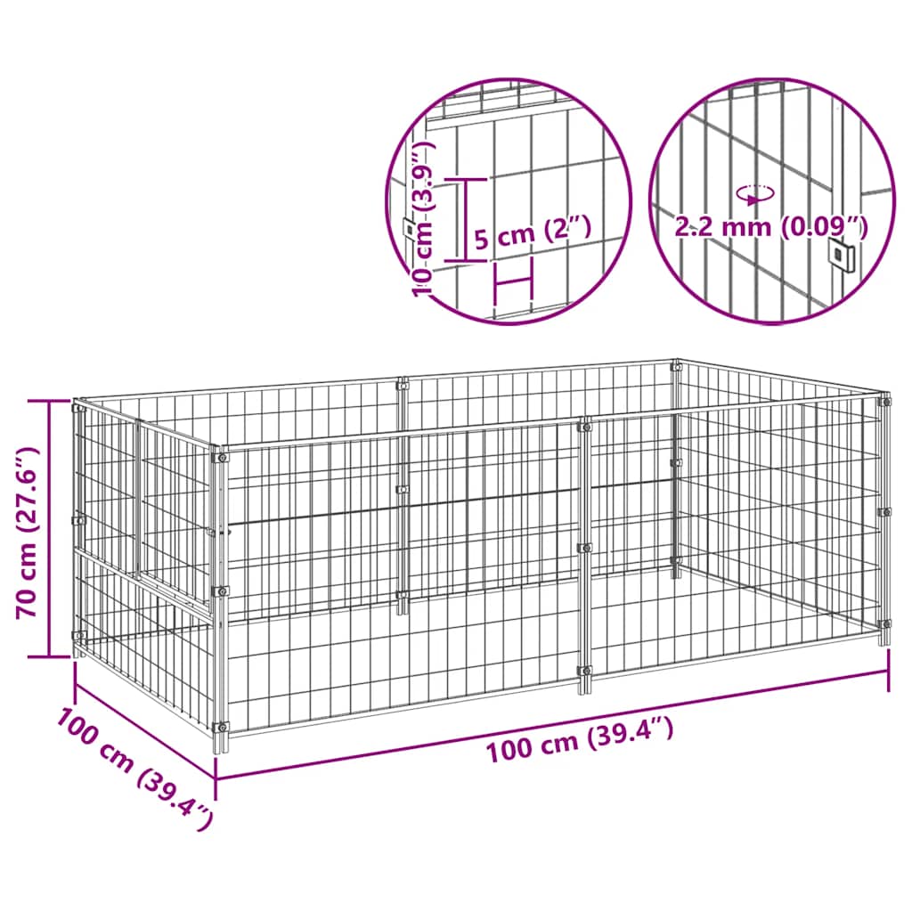 Hondenkennel 200x100x70 cm staal zwart is nu te koop bij PeponiXL, paradijselijk wonen!