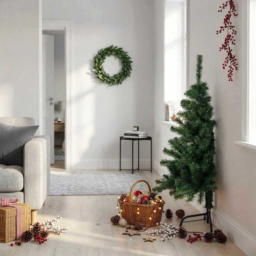 Kunstkerstboom met standaard half 120 cm PVC groen is nu te koop bij PeponiXL, paradijselijk wonen!