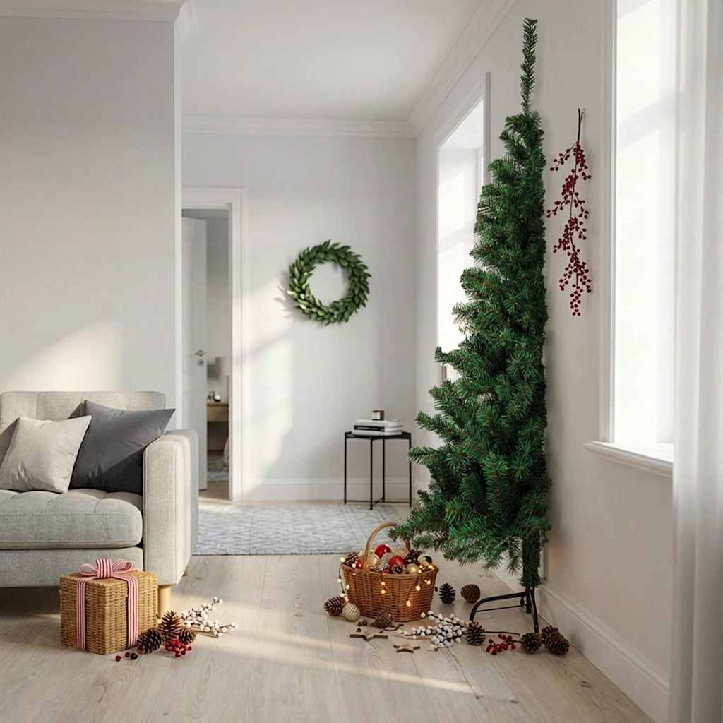 Kunstkerstboom met standaard half 240 cm PVC groen is nu te koop bij PeponiXL, paradijselijk wonen!