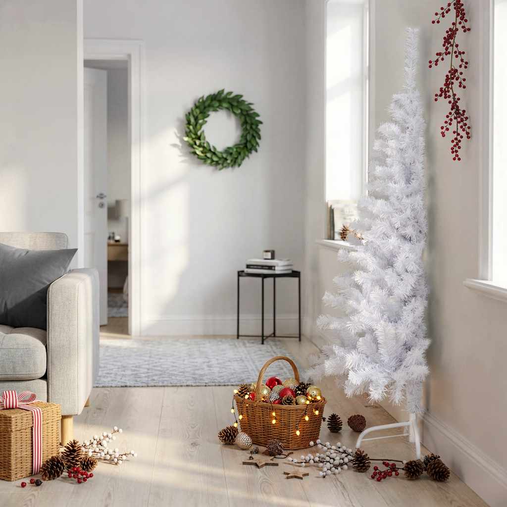 Kunstkerstboom met standaard half 150 cm PVC wit is nu te koop bij PeponiXL, paradijselijk wonen!
