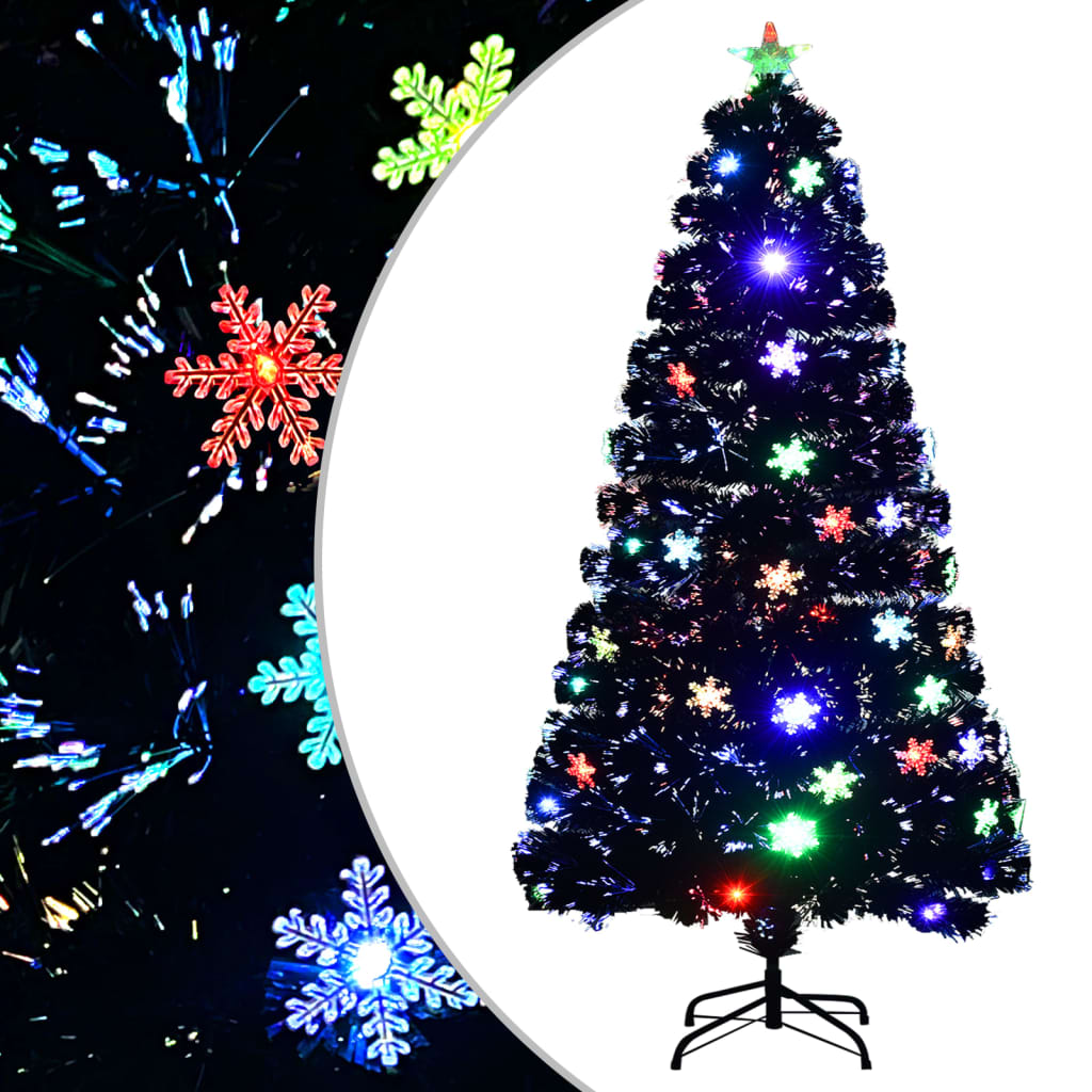 Kerstboom met LED-sneeuwvlokken 120 cm glasvezel zwart is nu te koop bij PeponiXL, paradijselijk wonen!