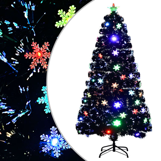 Kerstboom met LED-sneeuwvlokken 120 cm glasvezel zwart is nu te koop bij PeponiXL, paradijselijk wonen!