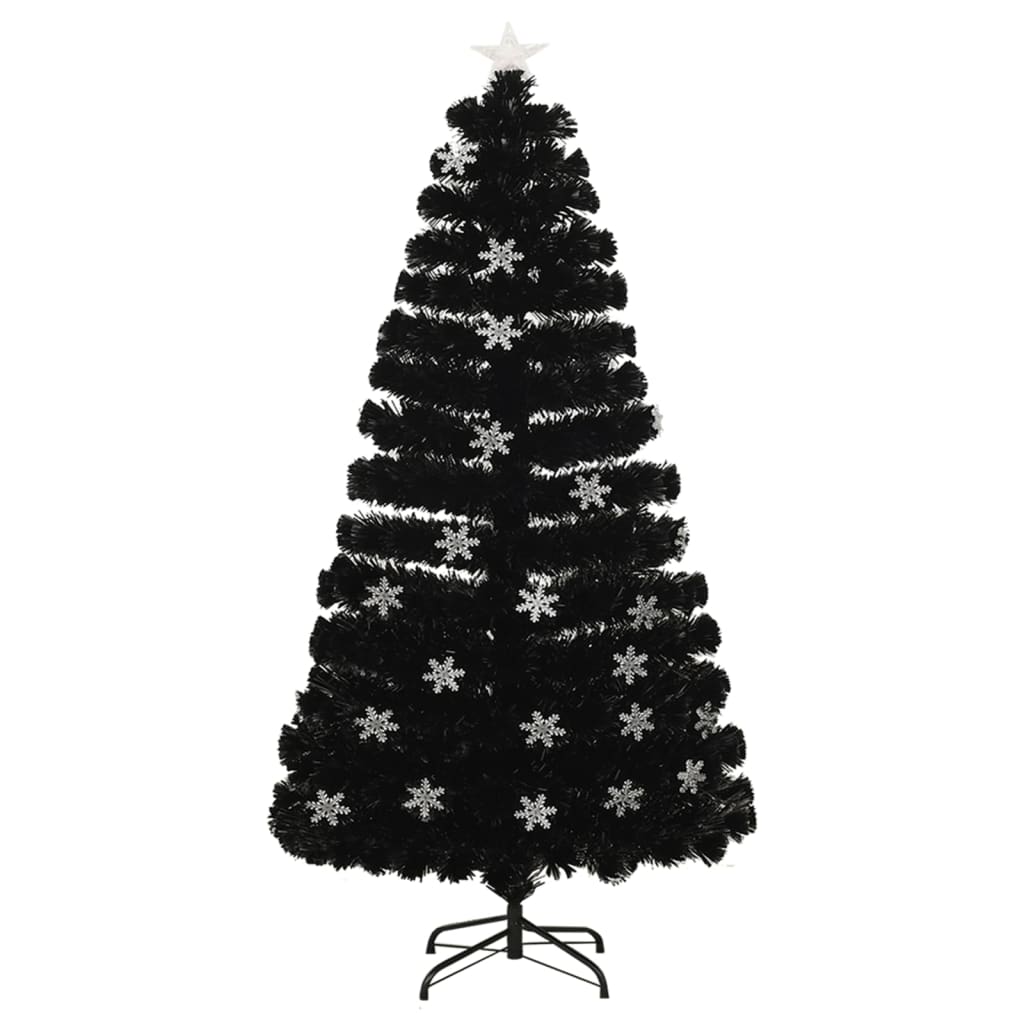 Kerstboom met LED-sneeuwvlokken 120 cm glasvezel zwart is nu te koop bij PeponiXL, paradijselijk wonen!