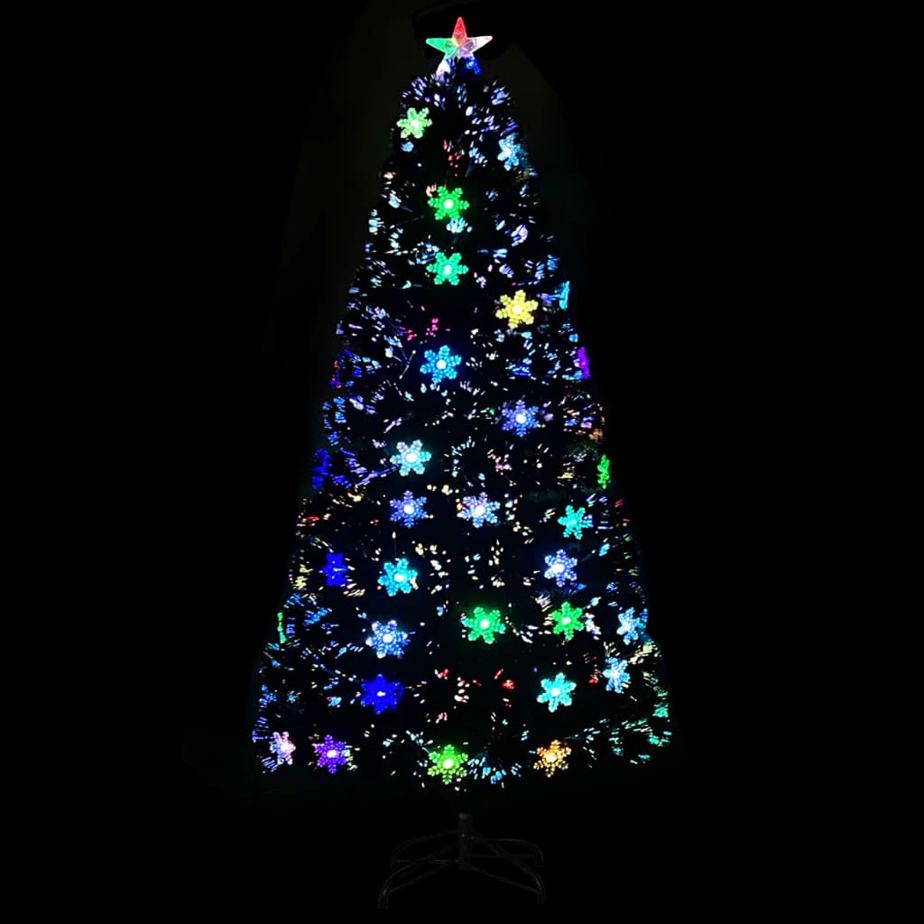 Kerstboom met LED-sneeuwvlokken 120 cm glasvezel zwart is nu te koop bij PeponiXL, paradijselijk wonen!