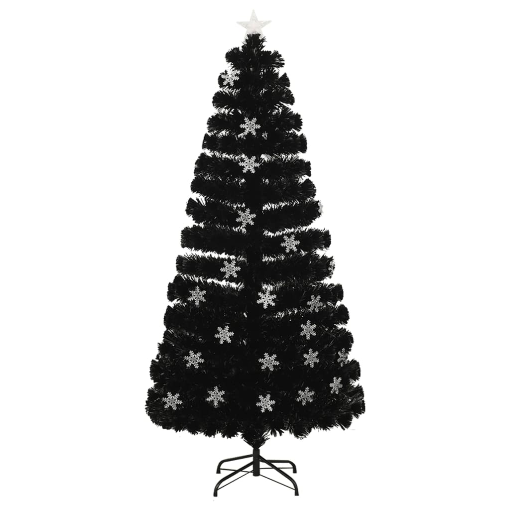 Kerstboom met LED-sneeuwvlokken 150 cm glasvezel zwart is nu te koop bij PeponiXL, paradijselijk wonen!