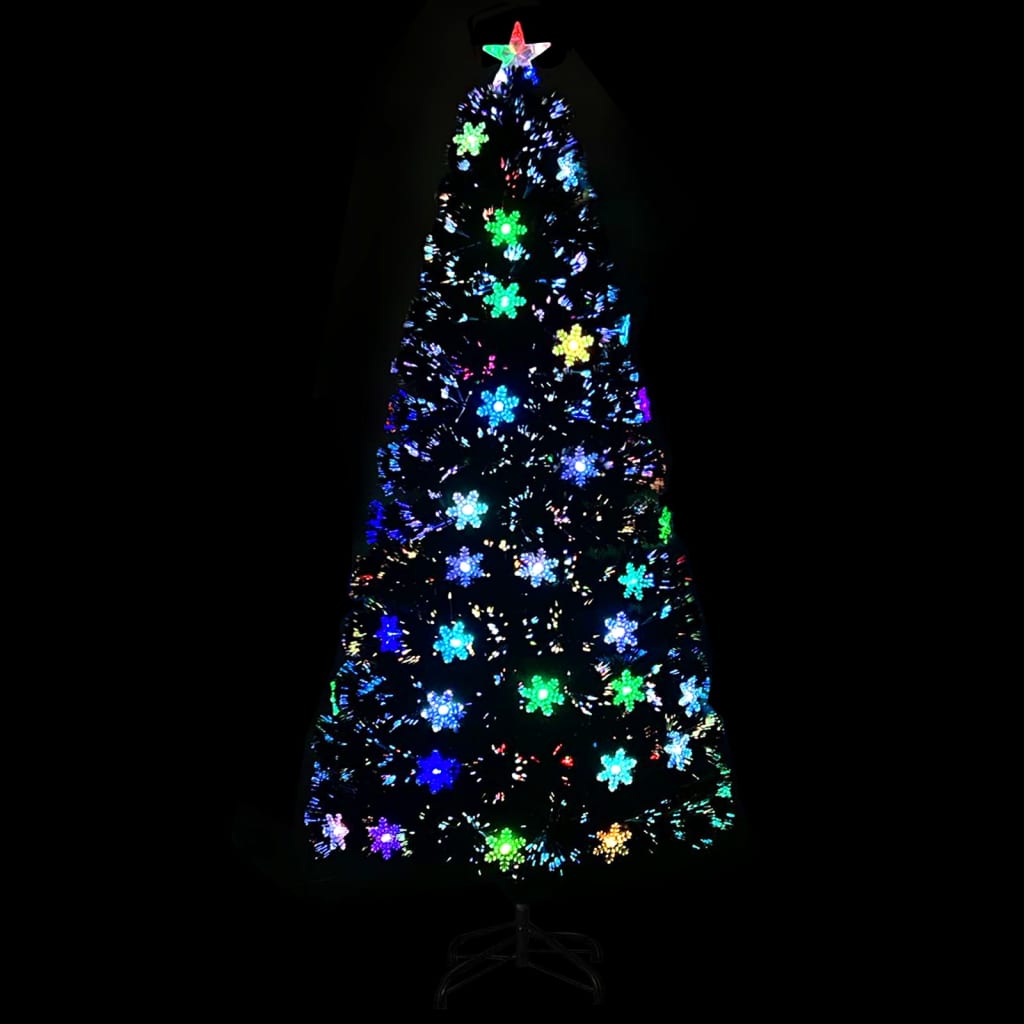 Kerstboom met LED-sneeuwvlokken 150 cm glasvezel zwart is nu te koop bij PeponiXL, paradijselijk wonen!